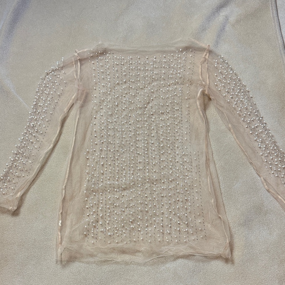 Sheer Pearl-Studded Blouse in Cream